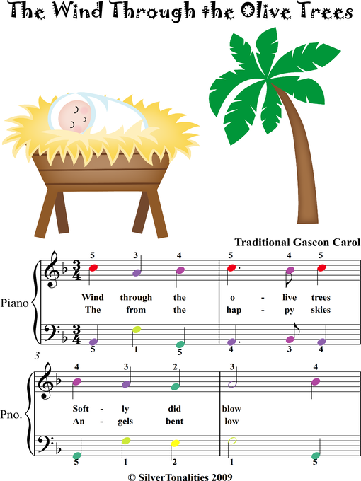 Title details for The Wind Through the Olive Trees Easy Piano Sheet Music with Colored Notes by Traditional Christmas Carol - Available